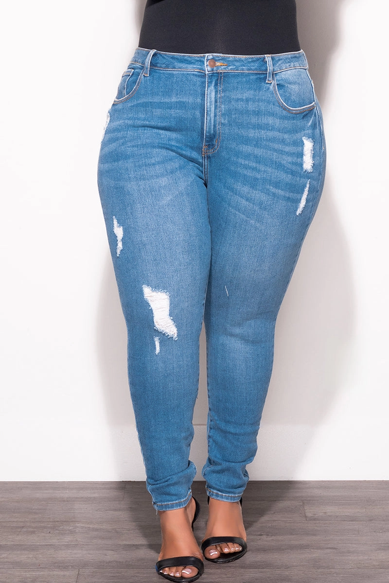 All Season Final Sale Plus Size Light Distressed Denim Jeans