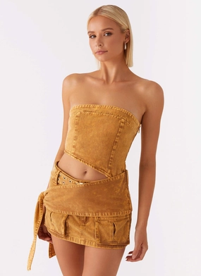Silicone Grip Interior Burning Bridges Tube Top - Brown