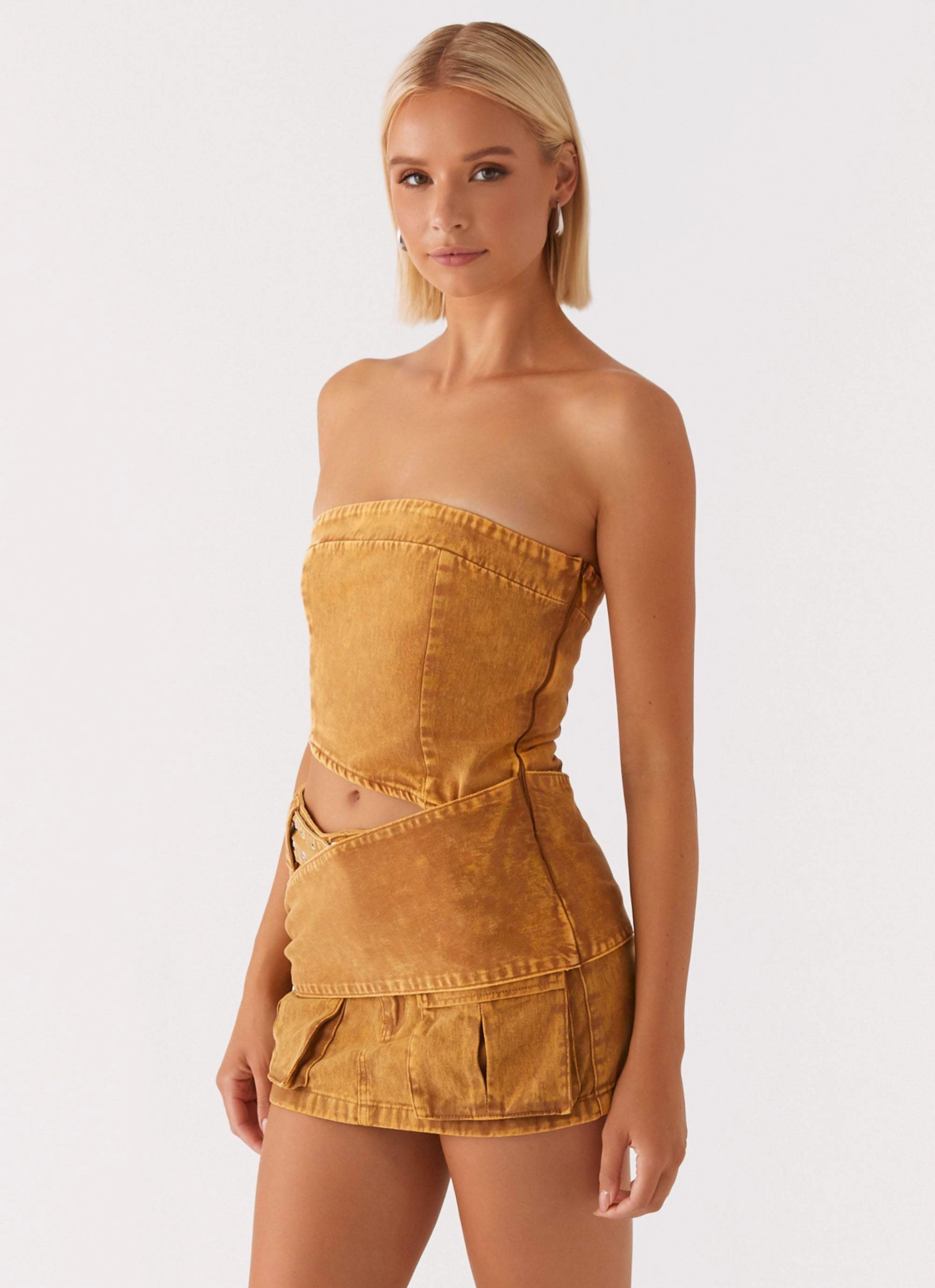 Luxurious Feel Burning Bridges Tube Top - Brown