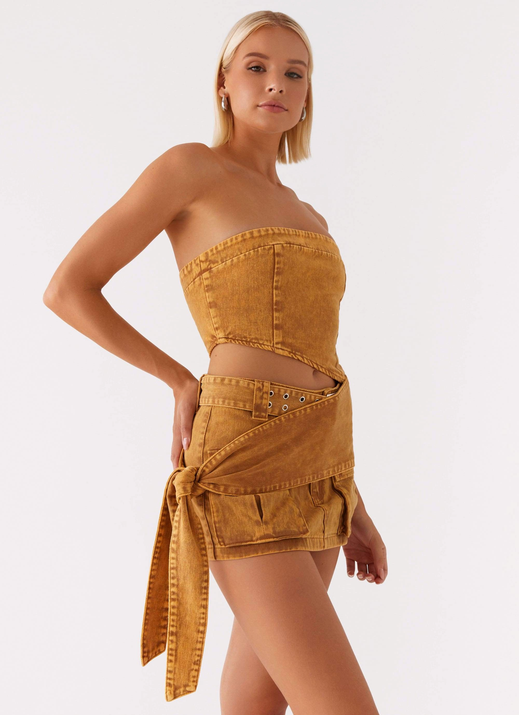 Circular Knit Technique Burning Bridges Tube Top - Brown