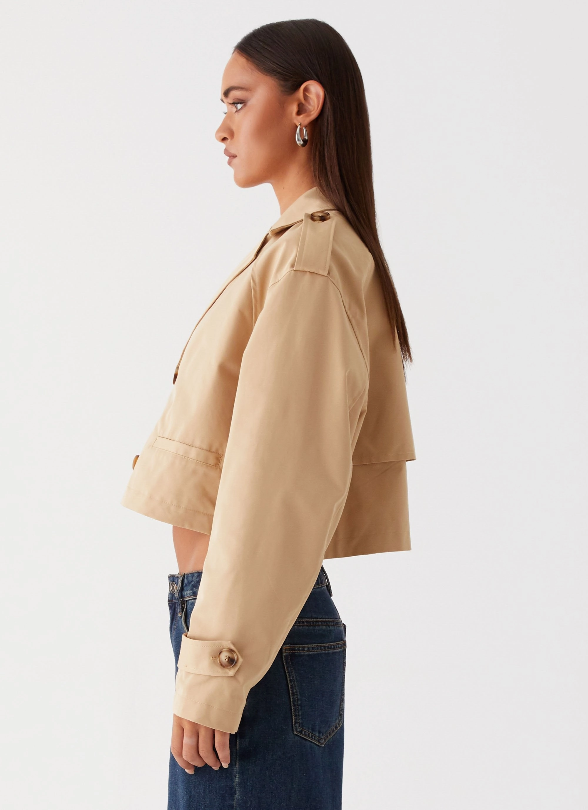All Season Versatility Weekend Casual Teddie Cropped Trench Coat - Camel