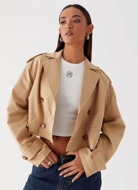 Teddie Cropped Trench Coat - Camel Travel Ready