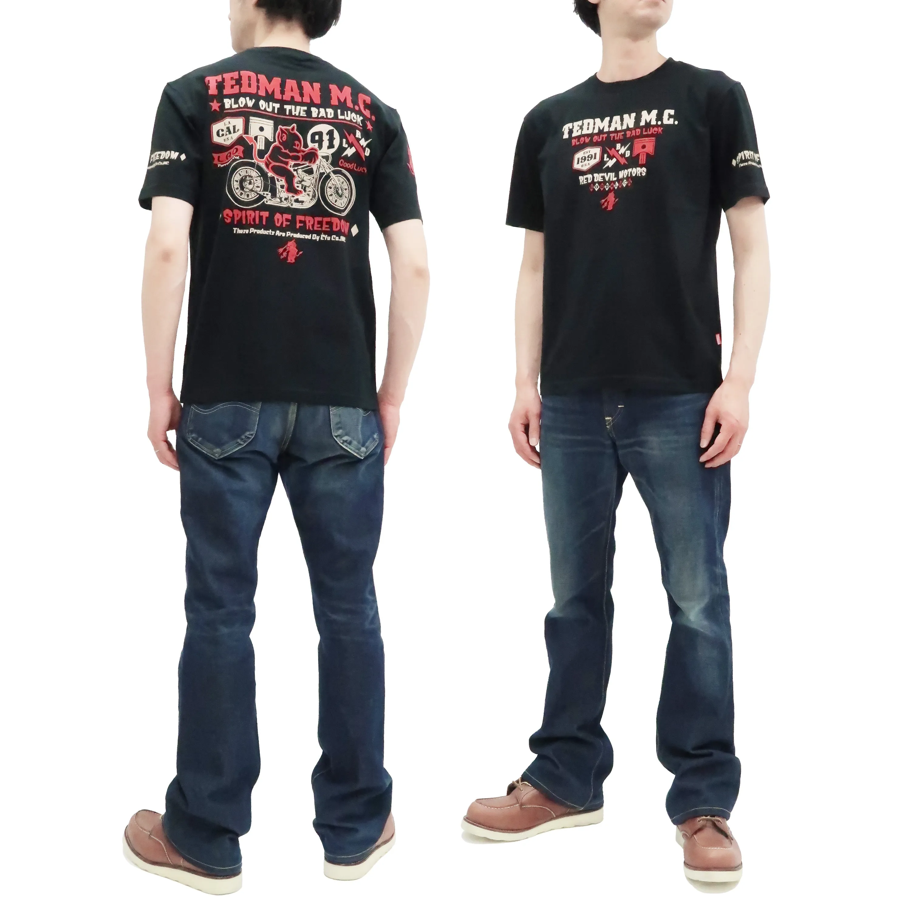 Tedman T-Shirt Men's Lucky Devil Military Graphic Short Sleeve Tee Efu-Shokai TDSS-550 Black