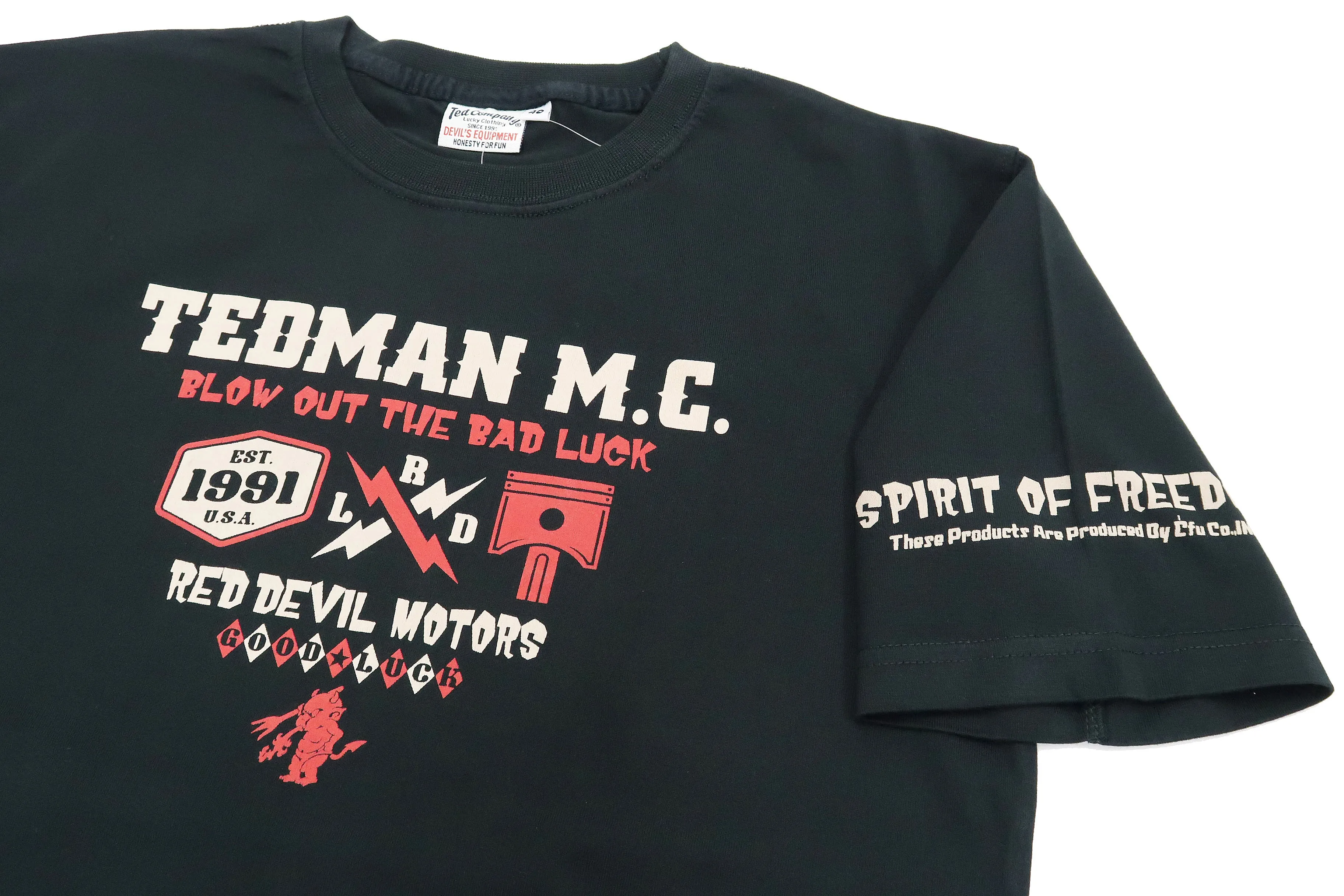 Tedman T-Shirt Men's Lucky Devil Military Graphic Short Sleeve Tee Efu-Shokai TDSS-550 Black