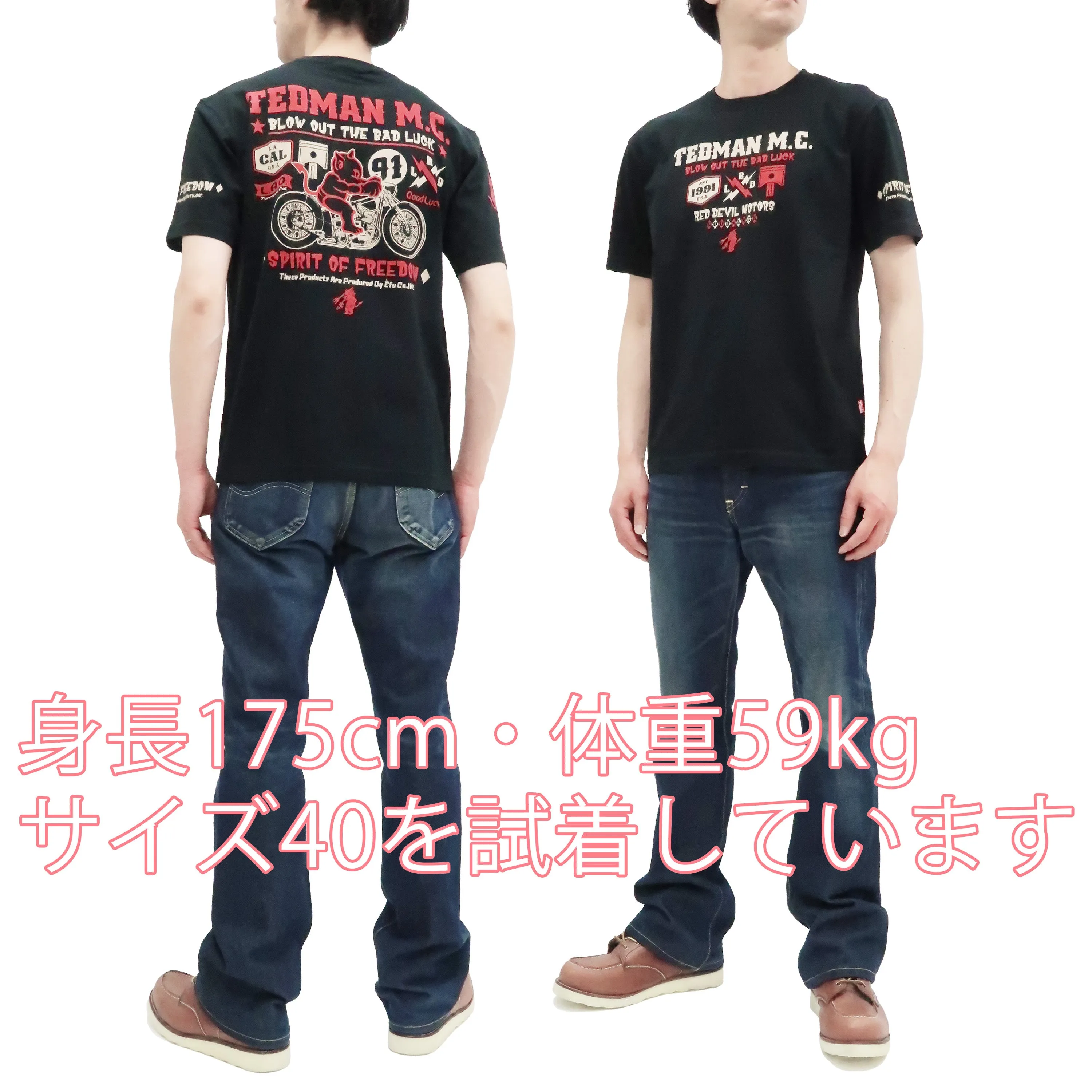 Tedman T-Shirt Men's Lucky Devil Military Graphic Short Sleeve Tee Efu-Shokai TDSS-550 Black