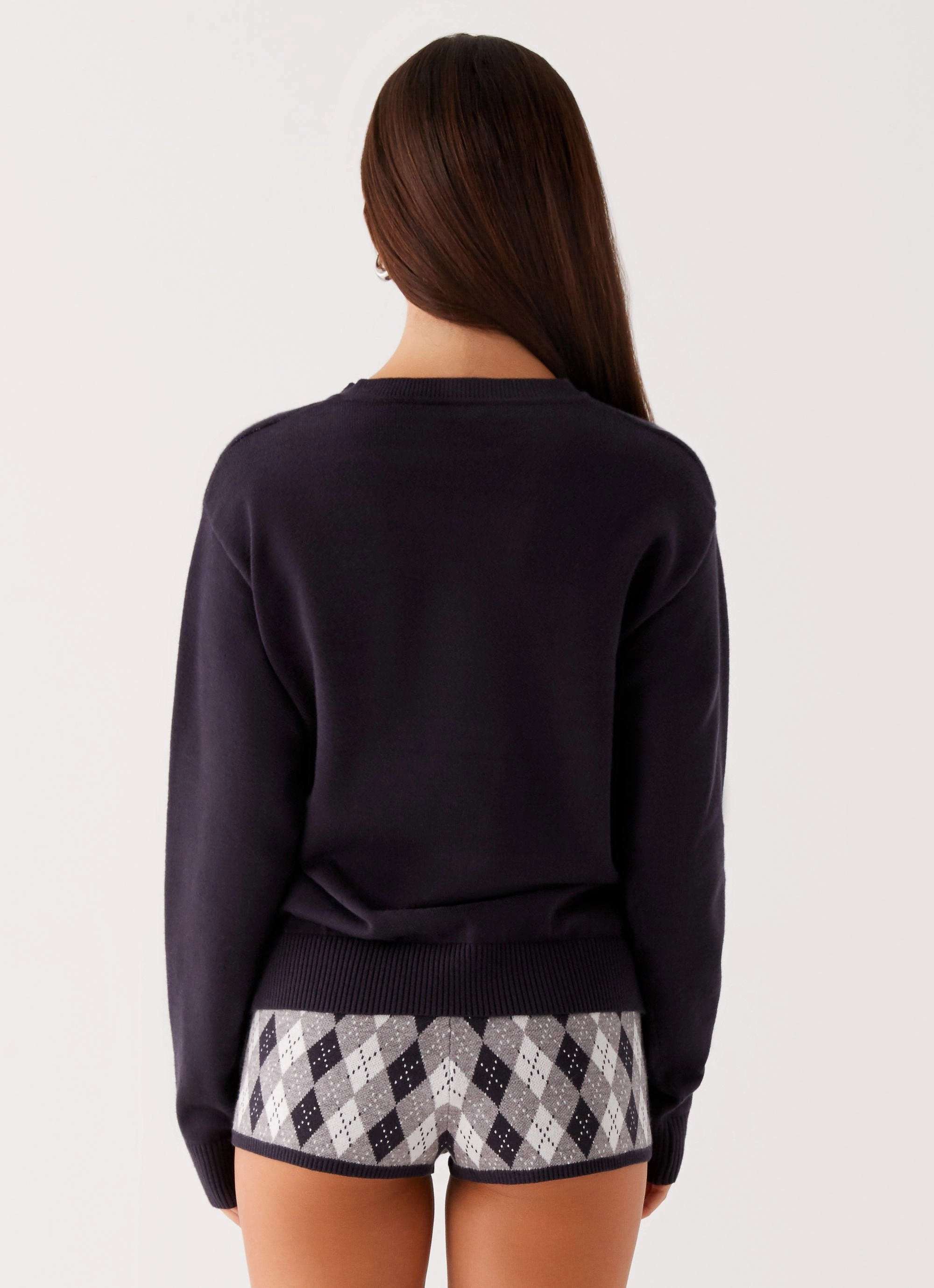 Oversized Silhouette CompactPacking Context Knit Sweater - Navy