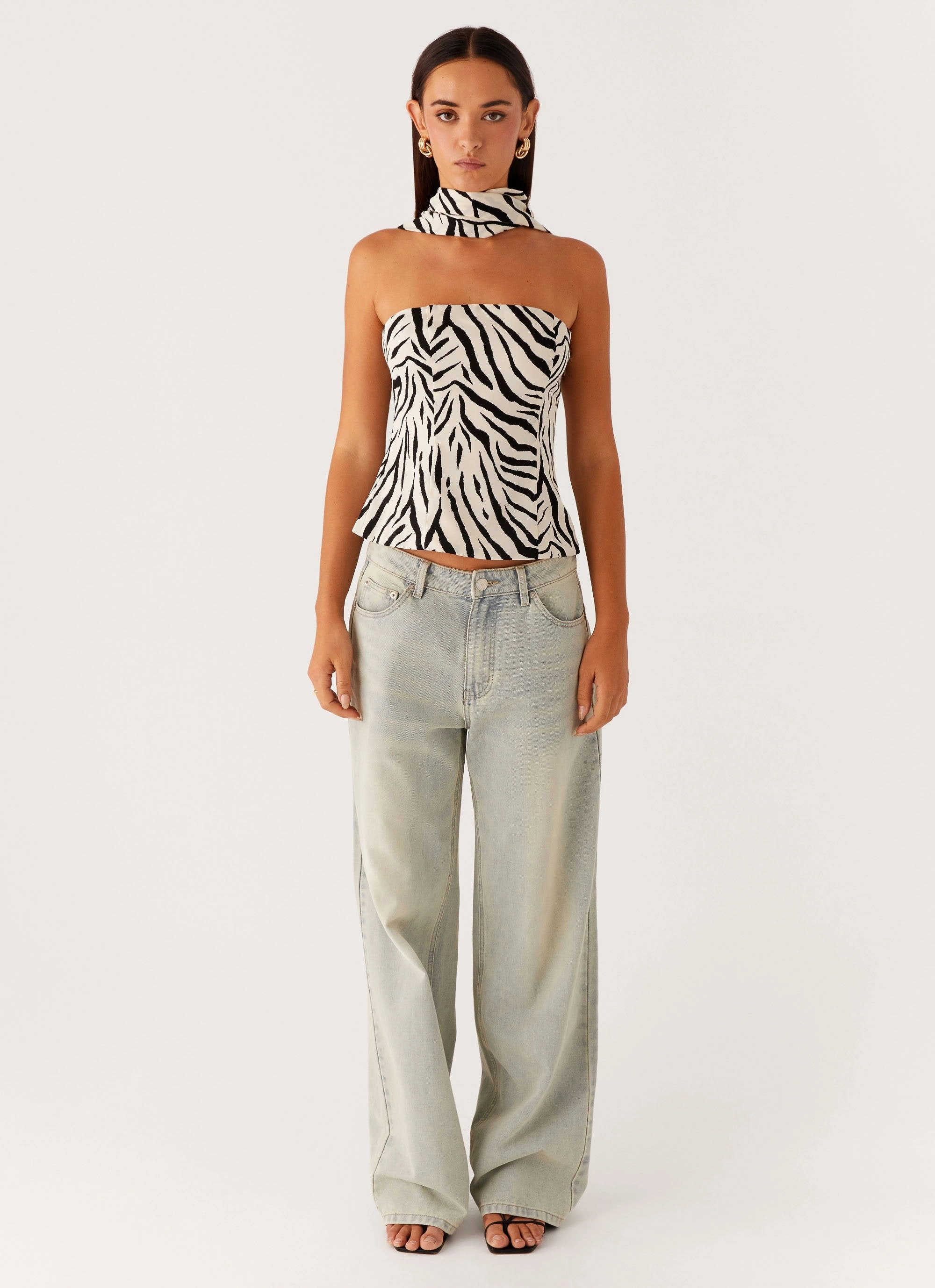 Anais Scraf Top - Zebra Weighted Hem Trim ComfortStretch