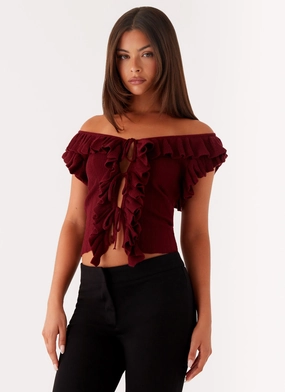 Keeta Frill Top - Burgundy Compact Stitching