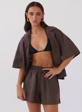 Breathable Material Chelsea Lounge Linen Shorts - Chestnut