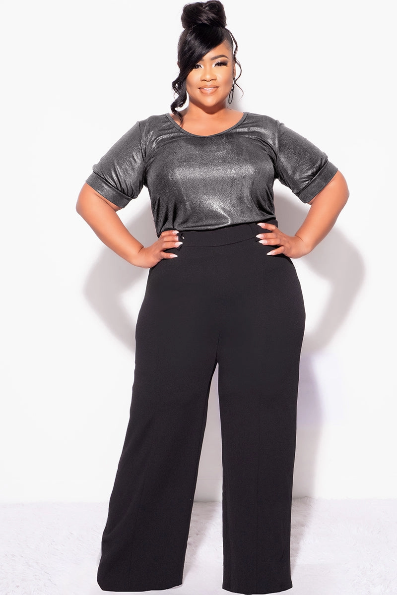 Final Sale Plus Size Top in Metallic Grey AdjustableCuffs Anti Pill Surface