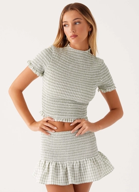 CompressionSupportWeave Torsion Support Structure Sweetest Pie T-Shirt - Sage Gingham