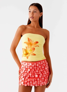Stretchable Waistband Danta Strapless Top - Yellow