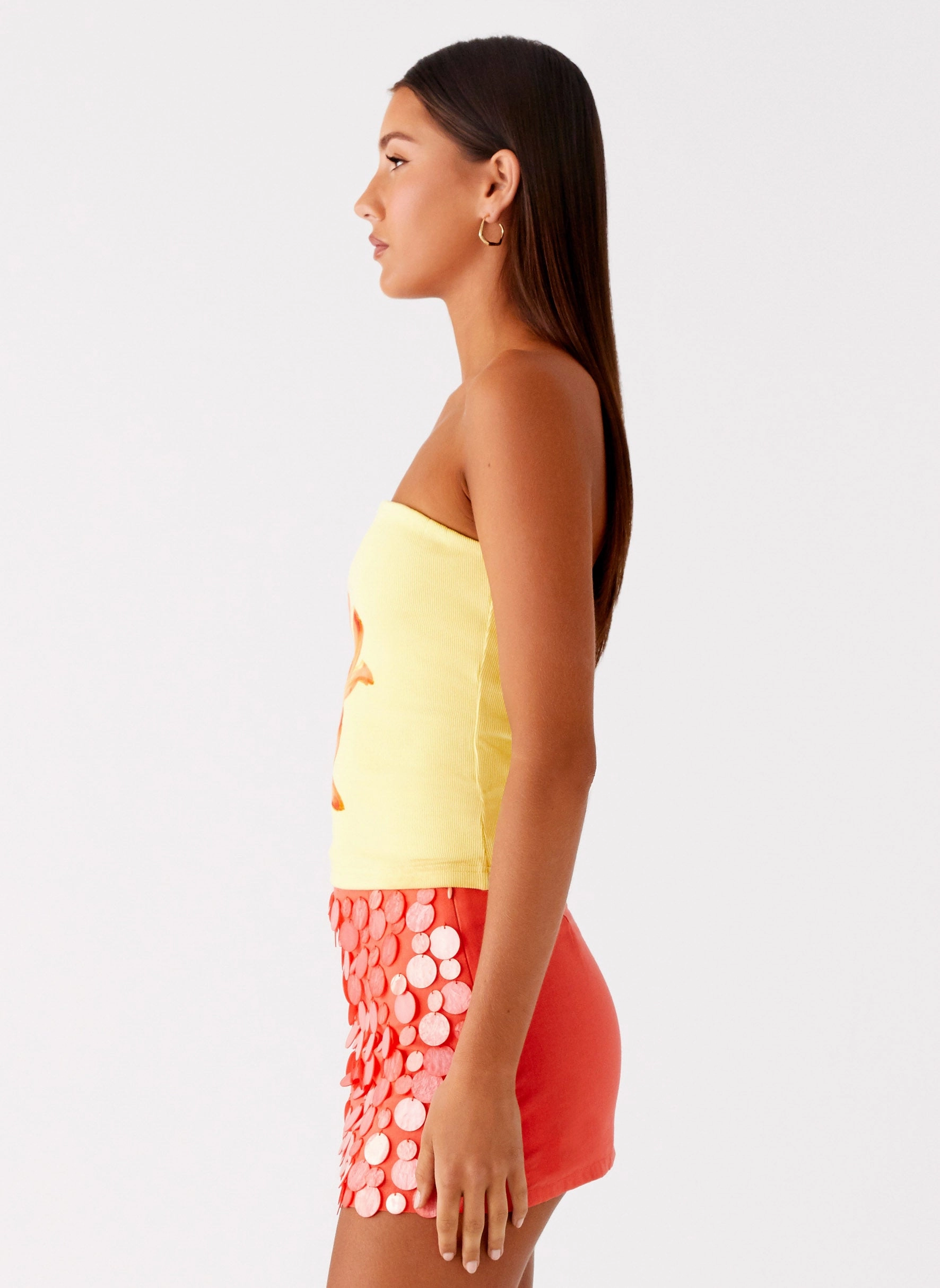 PaddedInsulation Tagless Neckline Design Danta Strapless Top - Yellow