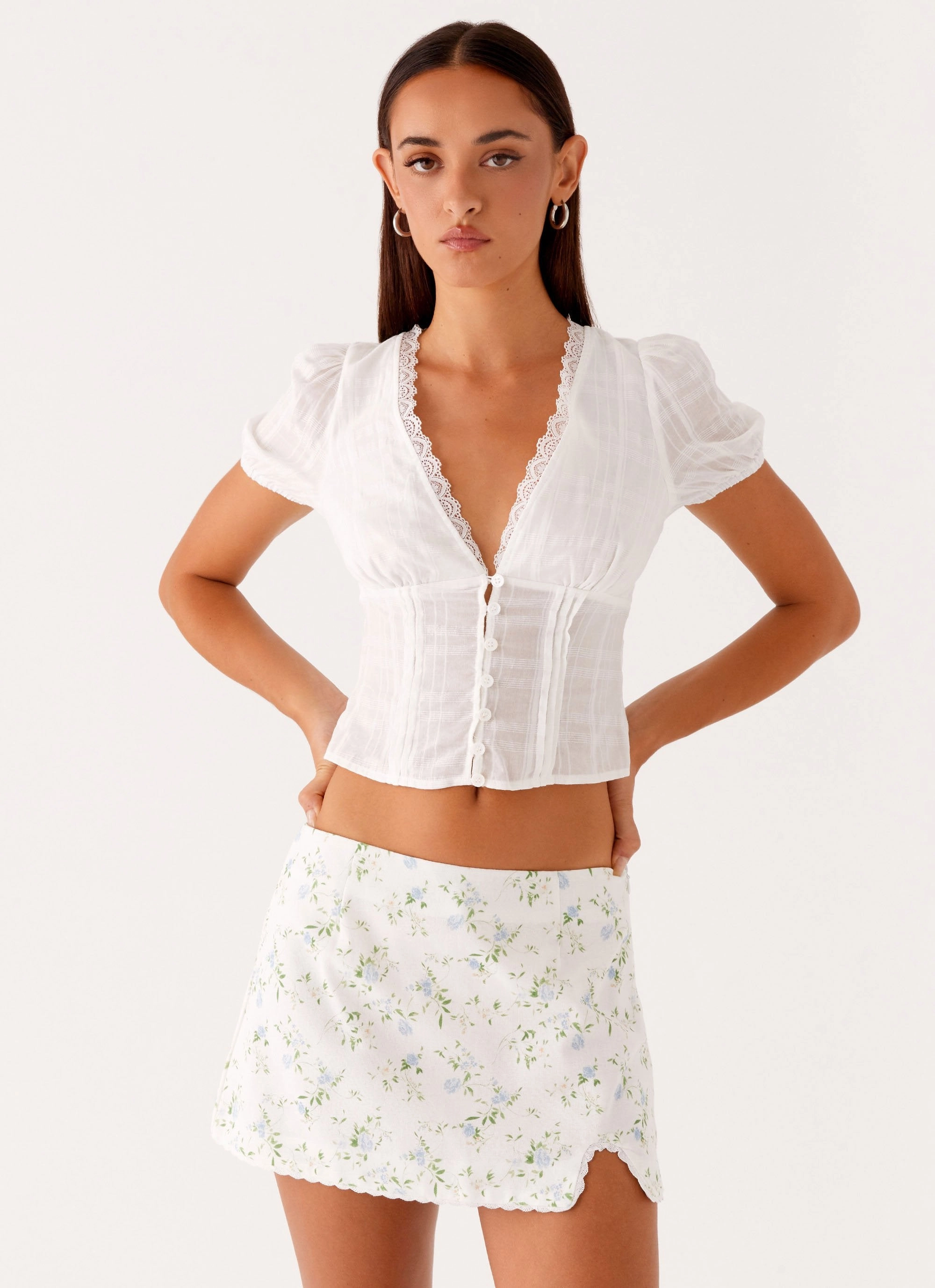 Comfortable Waistband Disconnect Mini Skirt - Vintage Ditsy Floral