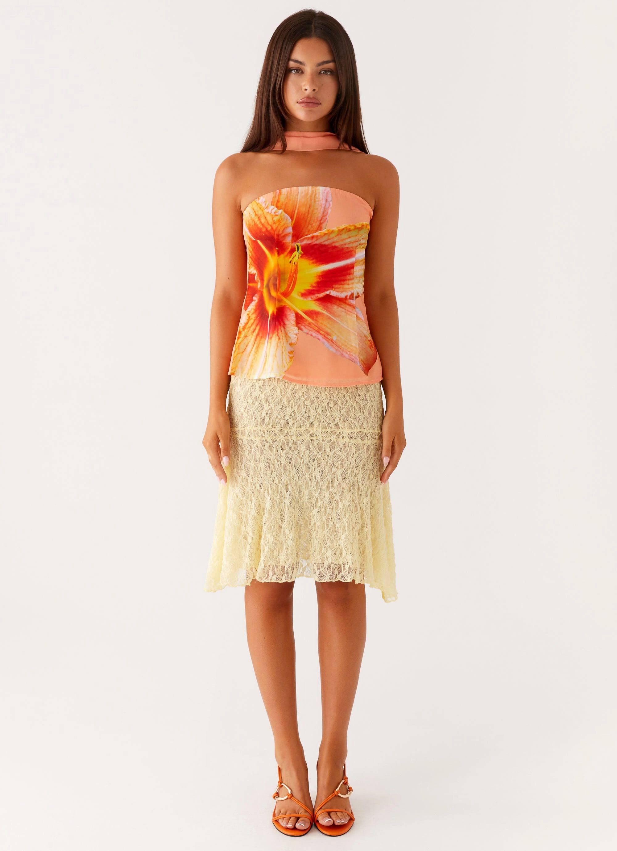 Blaise Scarf Top - Orange Floral Double Layered Fabric