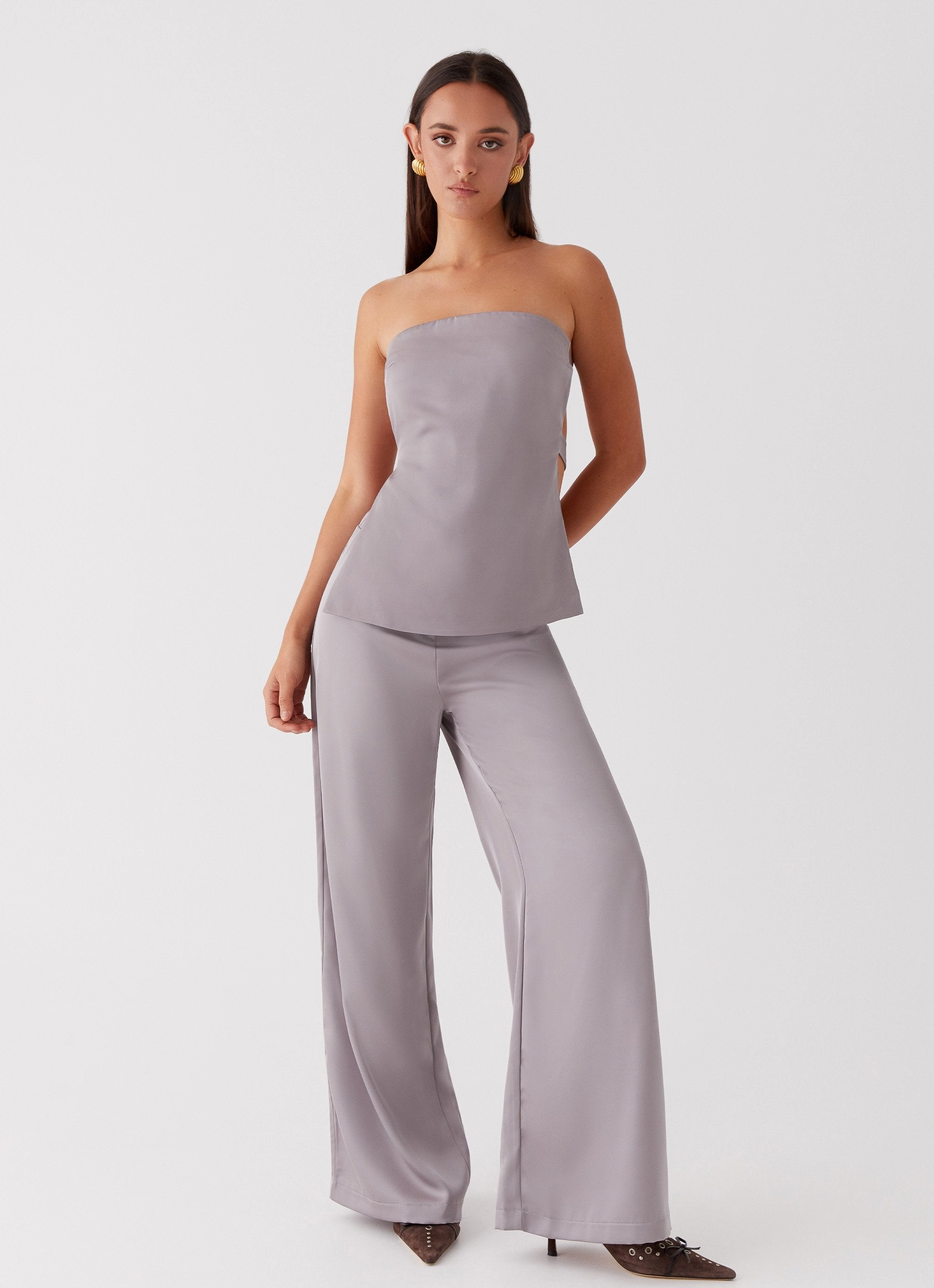 High Tensile Reinforcement Runway Inspired Enchanted Loving Strapless Top - Grey