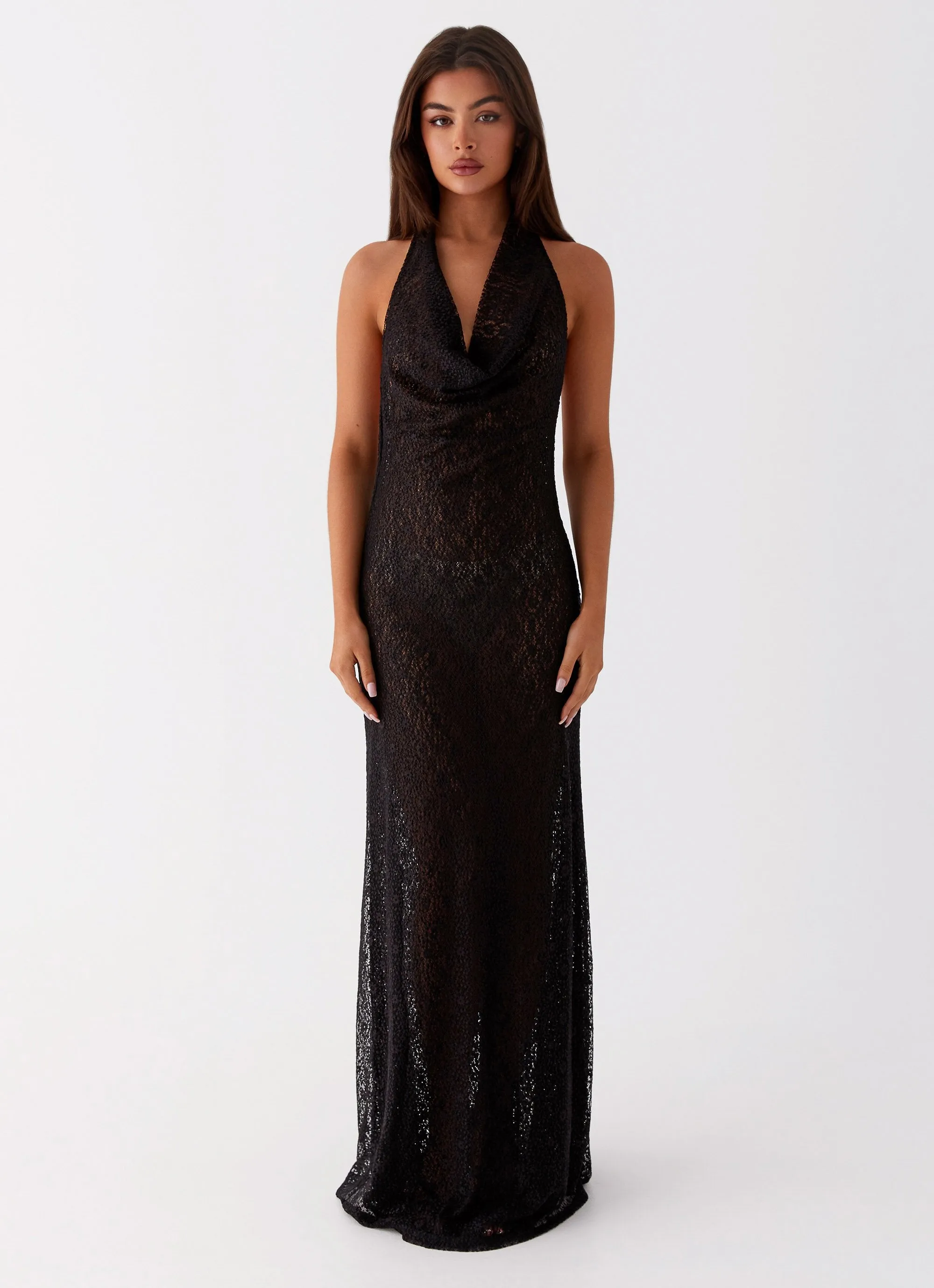 Satin-Finish Body Confidence Tempest Cowl Neck Maxi Dress - Black