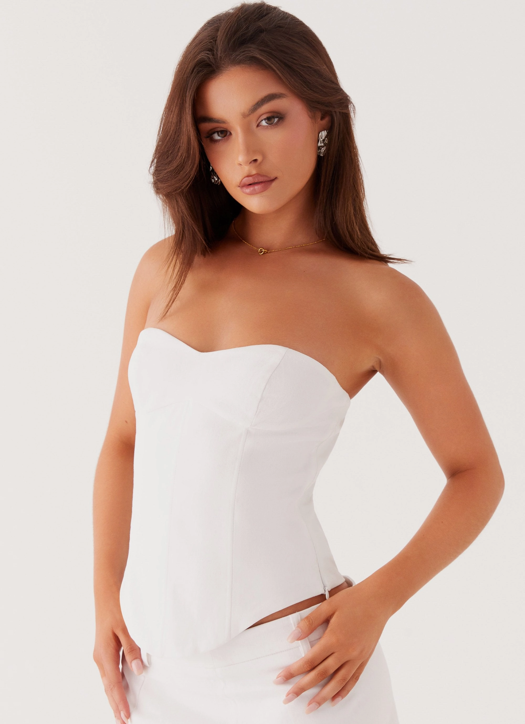 Jaslyn Corset Top - White Durable Blend DoubleStitchedHem