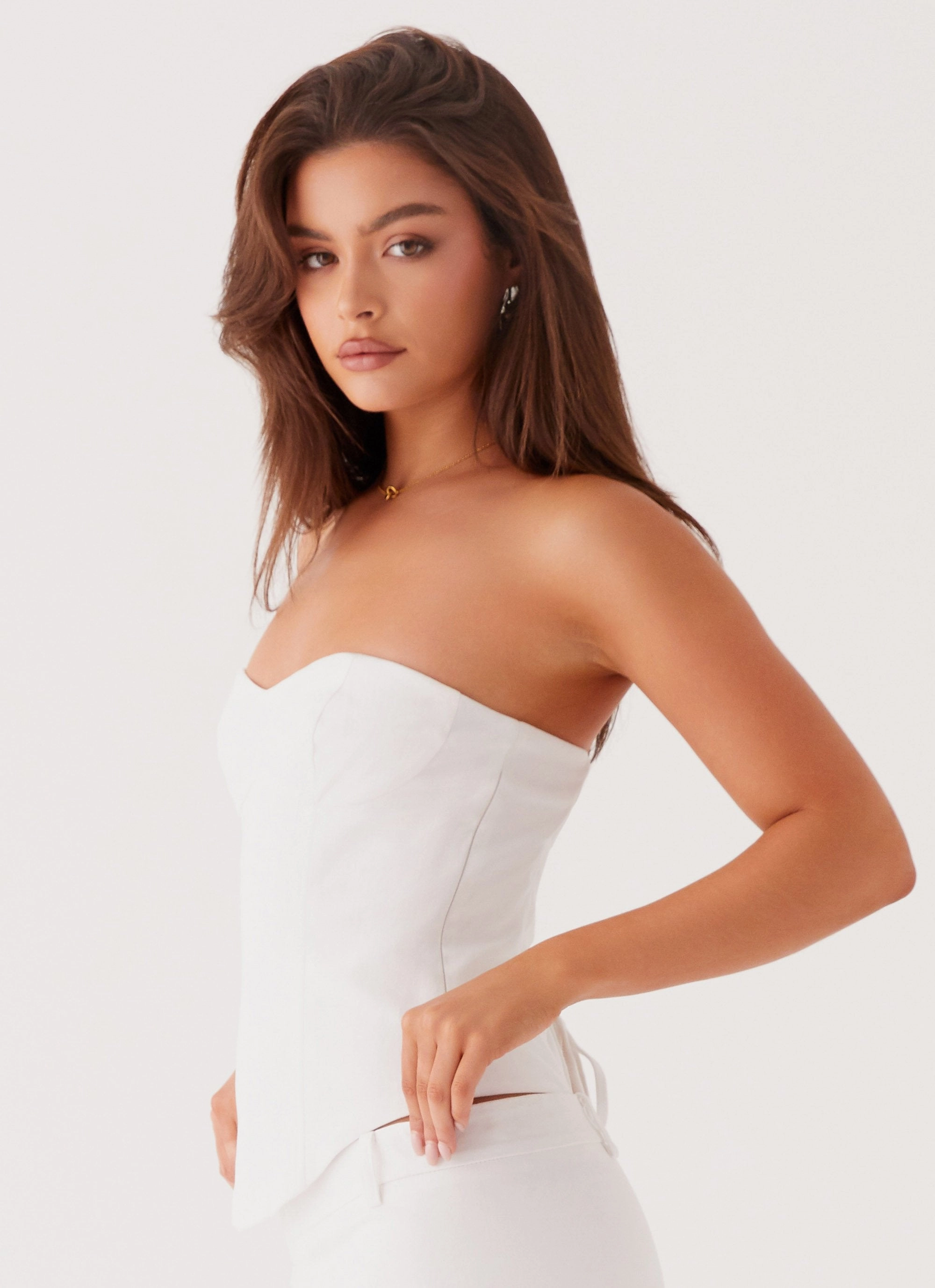 Jaslyn Corset Top - White Colorfast Dye Method Slim Fit Design