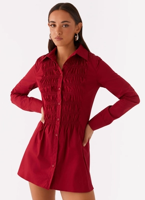 Tessie Shirred Shirt Dress - Rhubarb Pure Shape