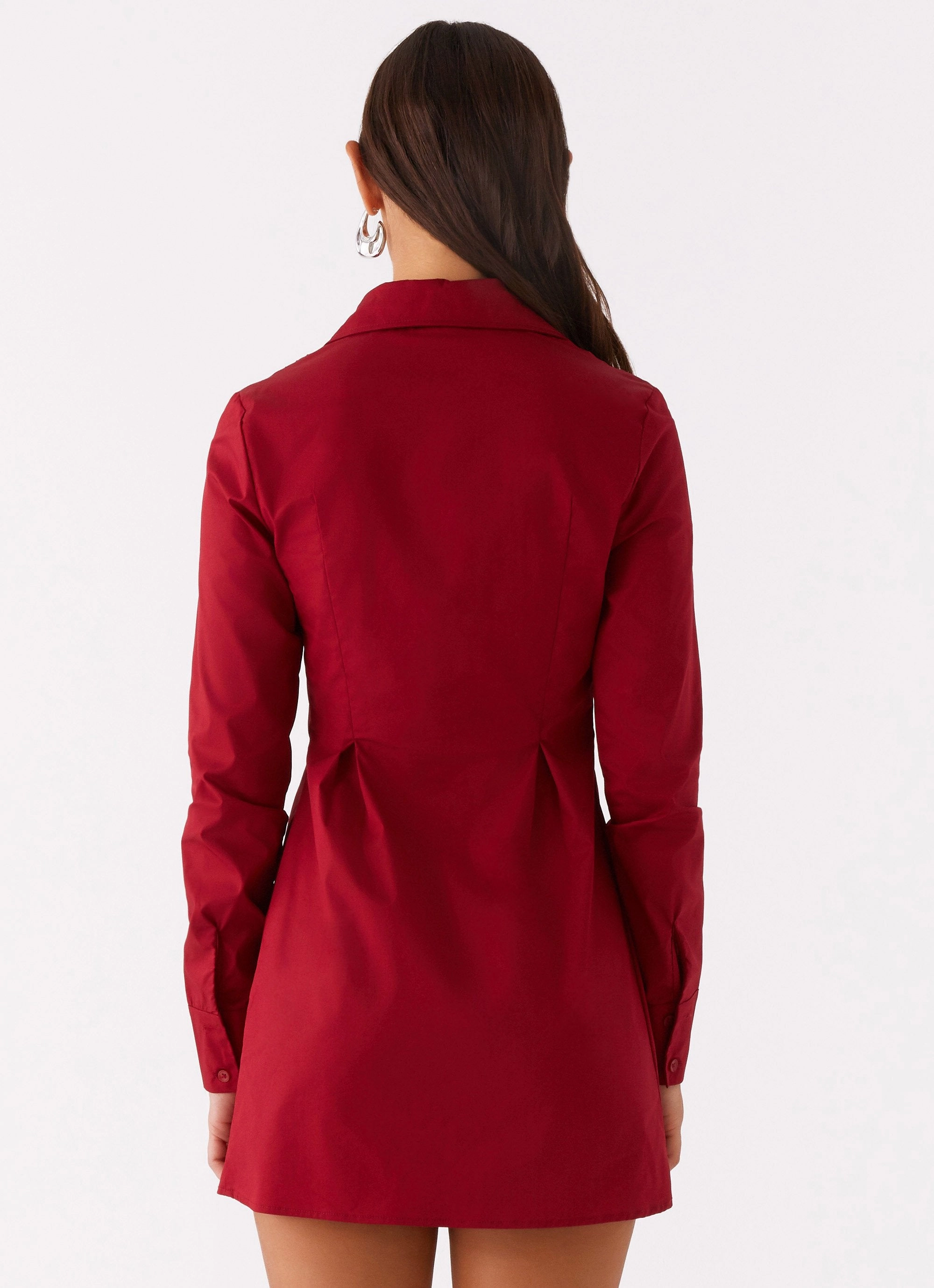 Floor-Length Square-Neck Tessie Shirred Shirt Dress - Rhubarb