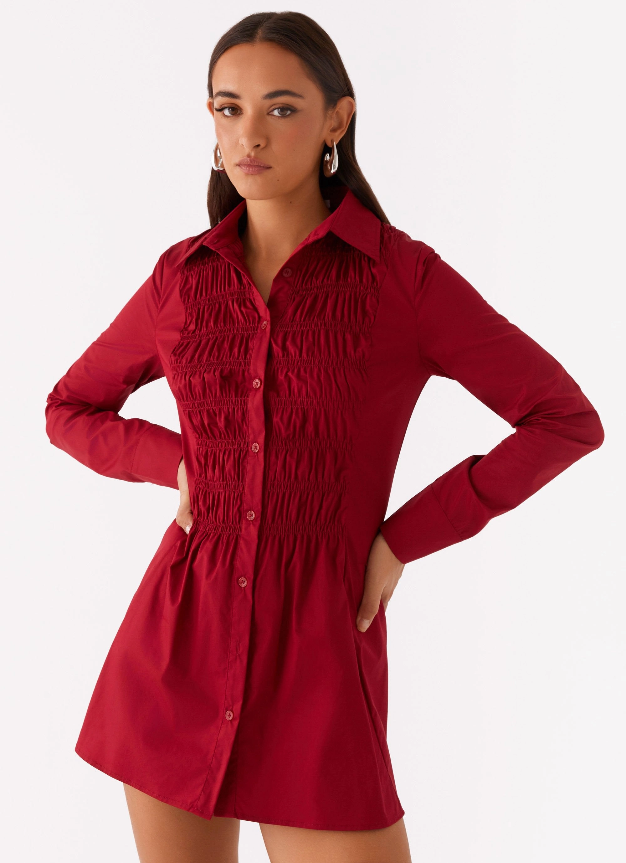 Tessie Shirred Shirt Dress - Rhubarb Pure Shape