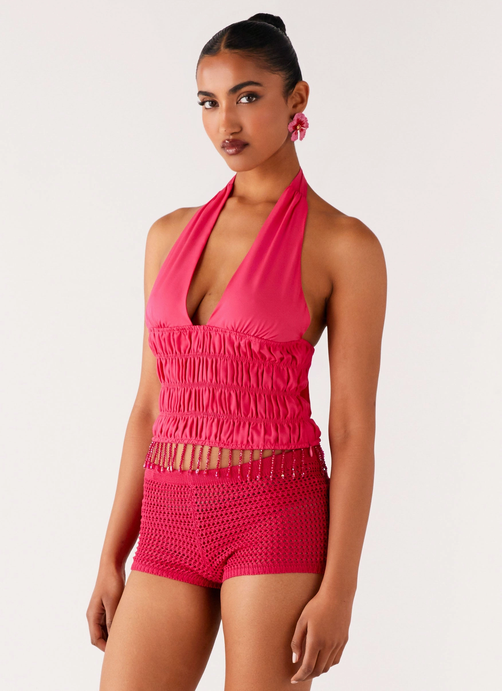 ReinforcedStitching Easy Care Material Teuila Beaded Top - Fuchsia