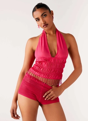 Teuila Beaded Top - Fuchsia Sporty Hoodie
