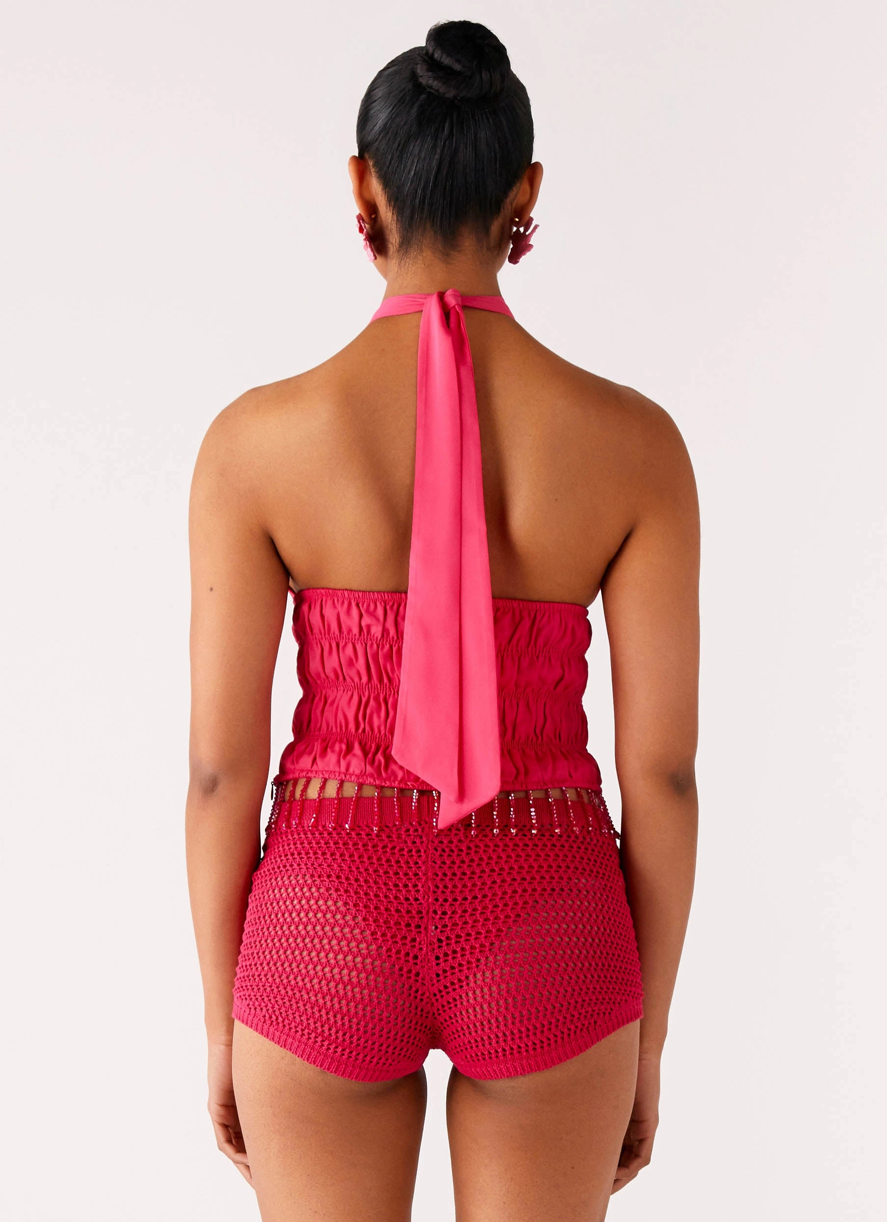 Teuila Beaded Top - Fuchsia OrganicCottonBlend LayeredNeckline