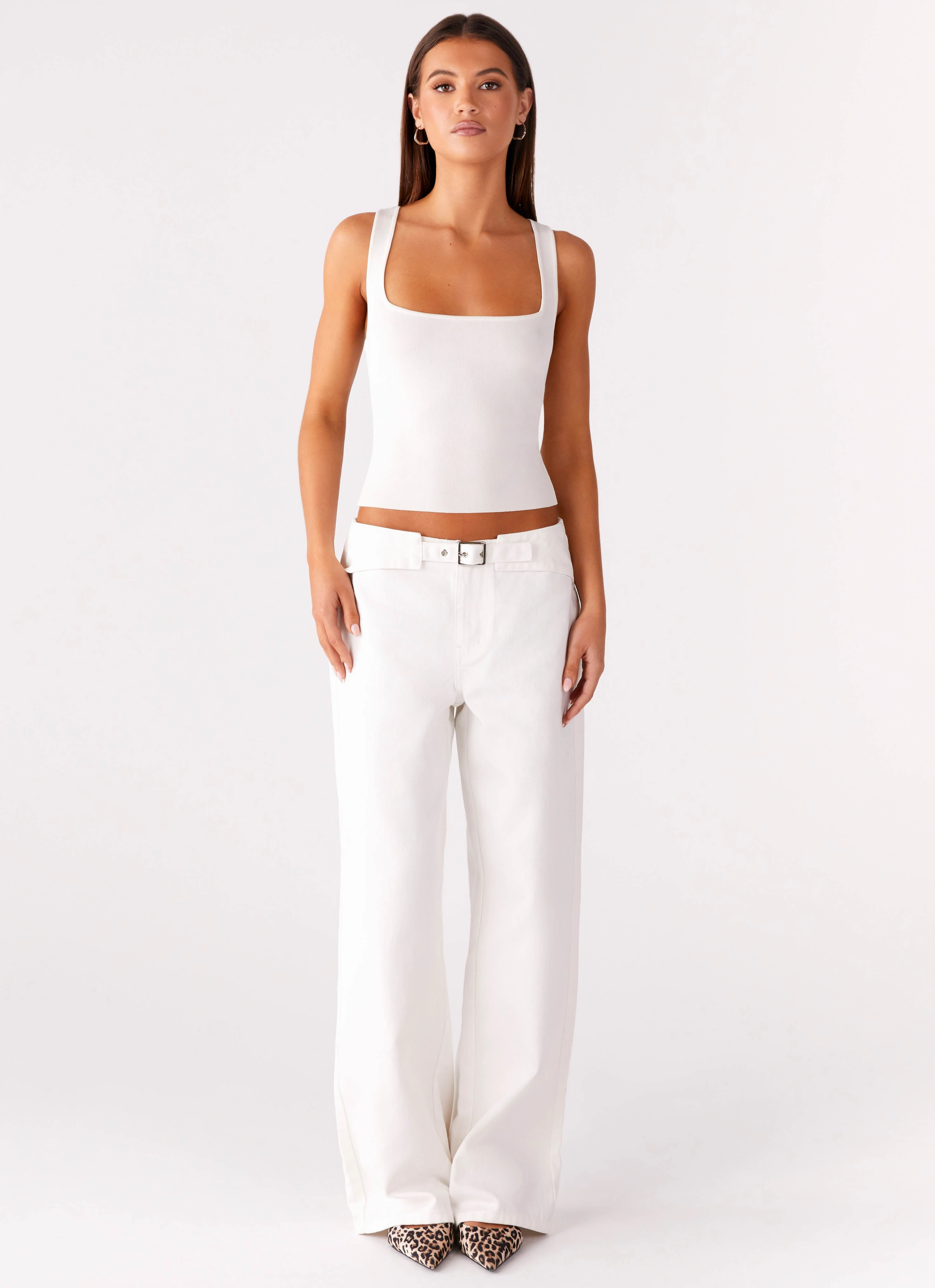 Layered Style Texas Low Rise Jeans - White