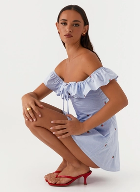 Texas Sun Linen Mini Dress - Blue Sequin-Detail Sheer Element
