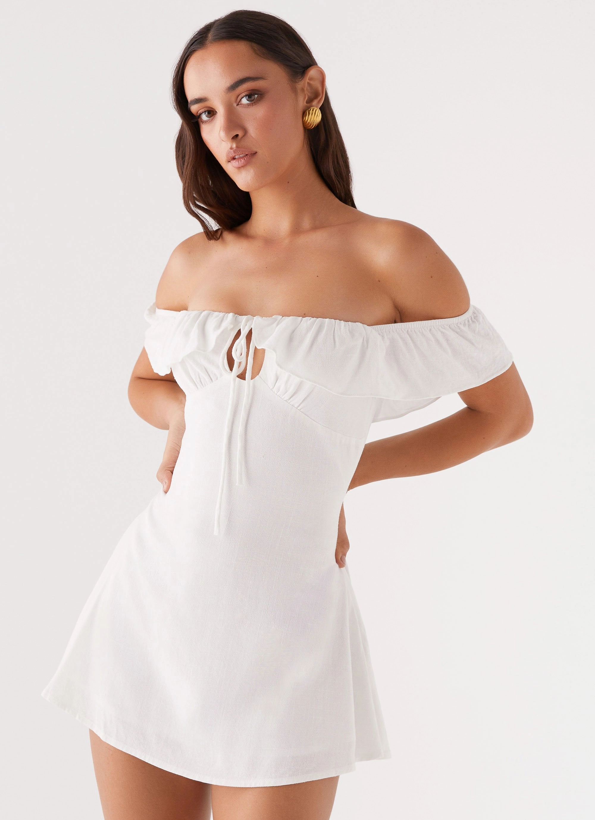 Texas Sun Linen Mini Dress - White Perfect Comfort Wear Mom Chic