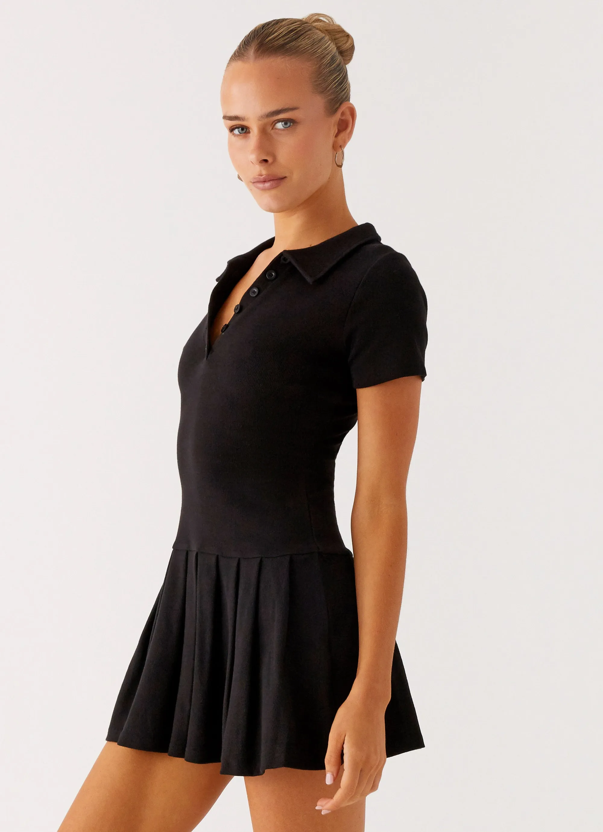 Linen Love Contrast-Piping Alondra Mini Dress - Black