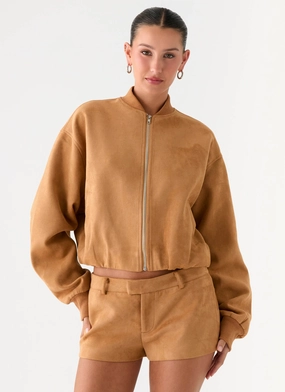 MultiPocket Configuration Thats Chill Bomber Jacket - Brown