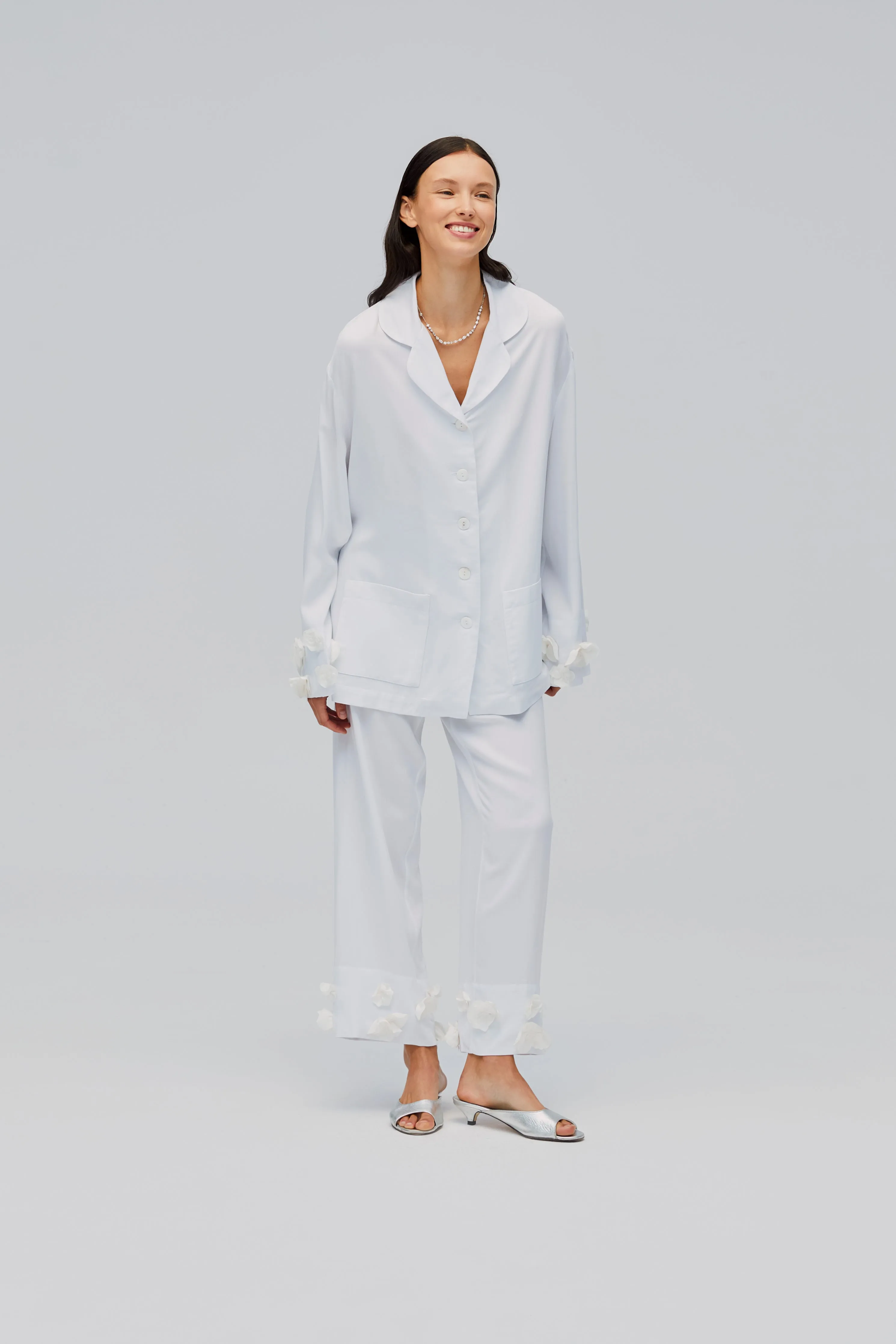 The Bloom Party Pajamas Set with Pants in White