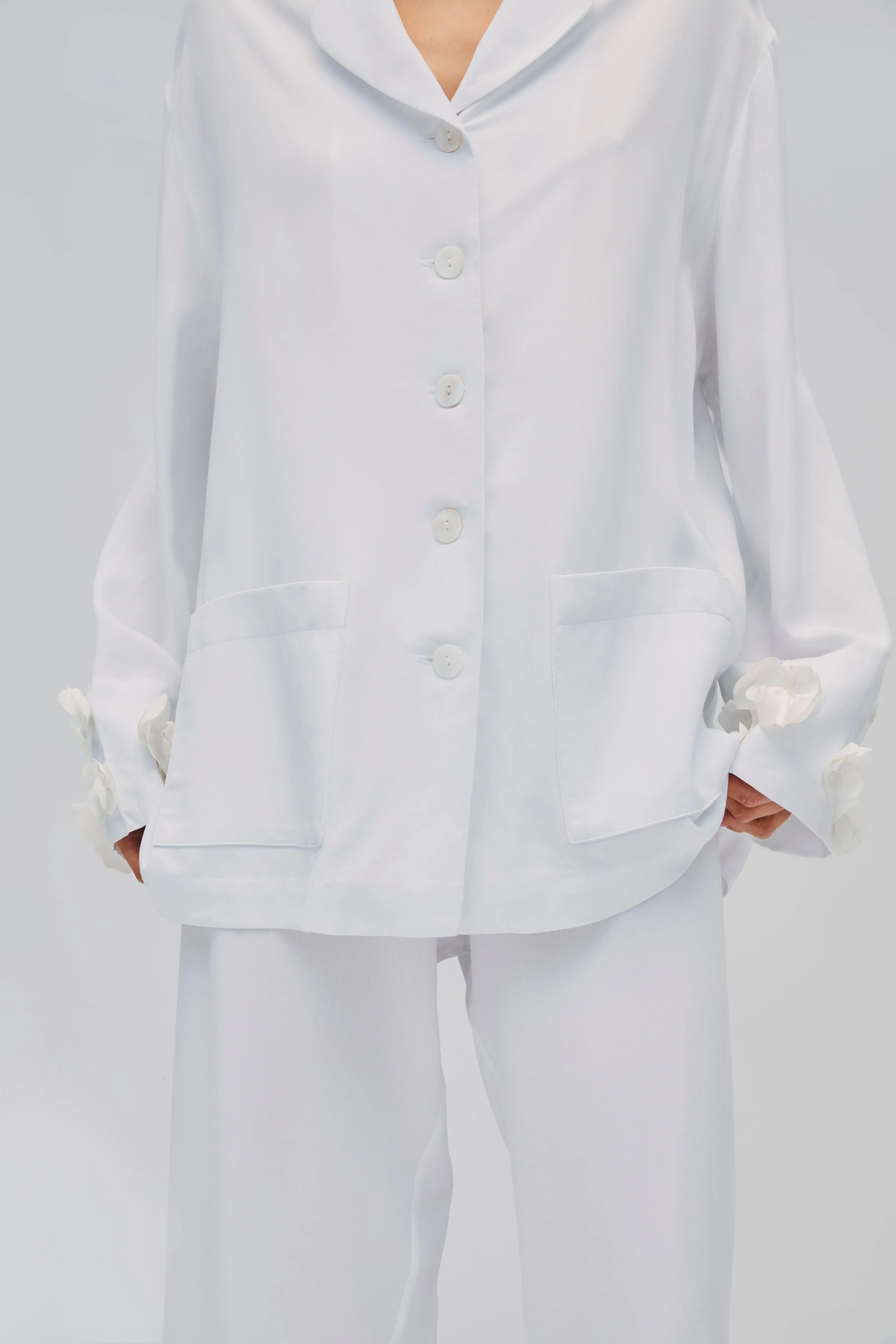 The Bloom Party Pajamas Set with Pants in White