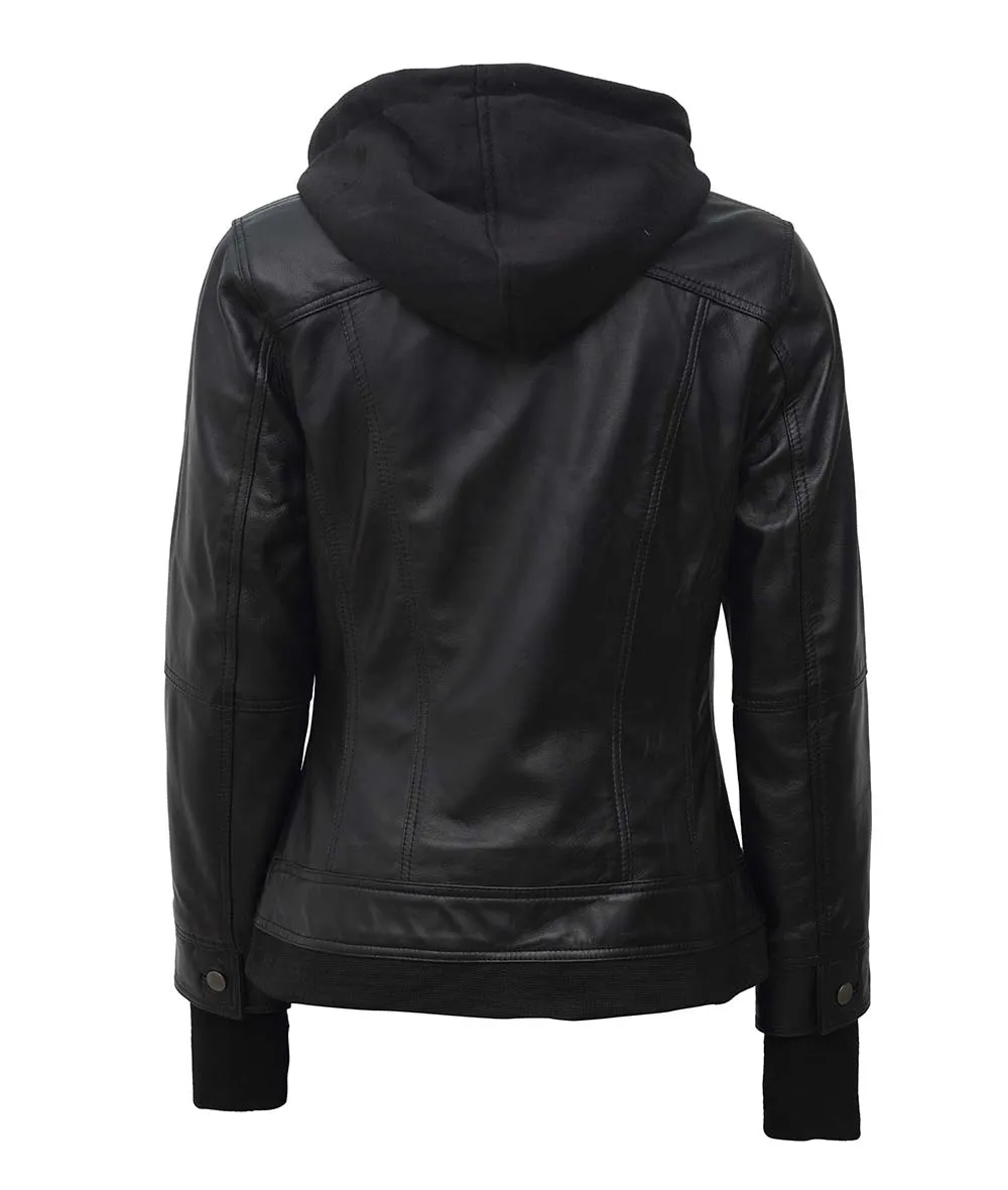 The Céleste Black Bomber Jacket With Removable Hood