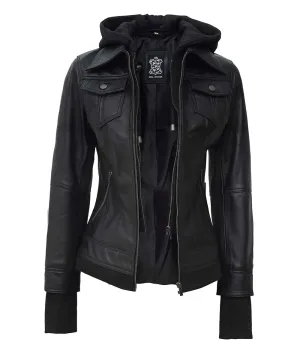 The Céleste Black Bomber Jacket With Removable Hood