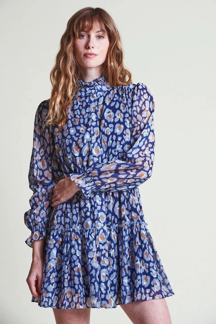The Shirt Maxwell Dress - Navy Leopard Cool Drape