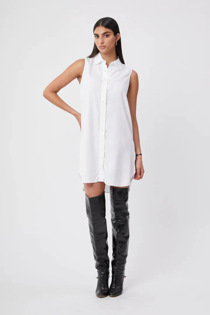 Front-Slit Subtle Drape The Shirt Sleeveless Shirtdress