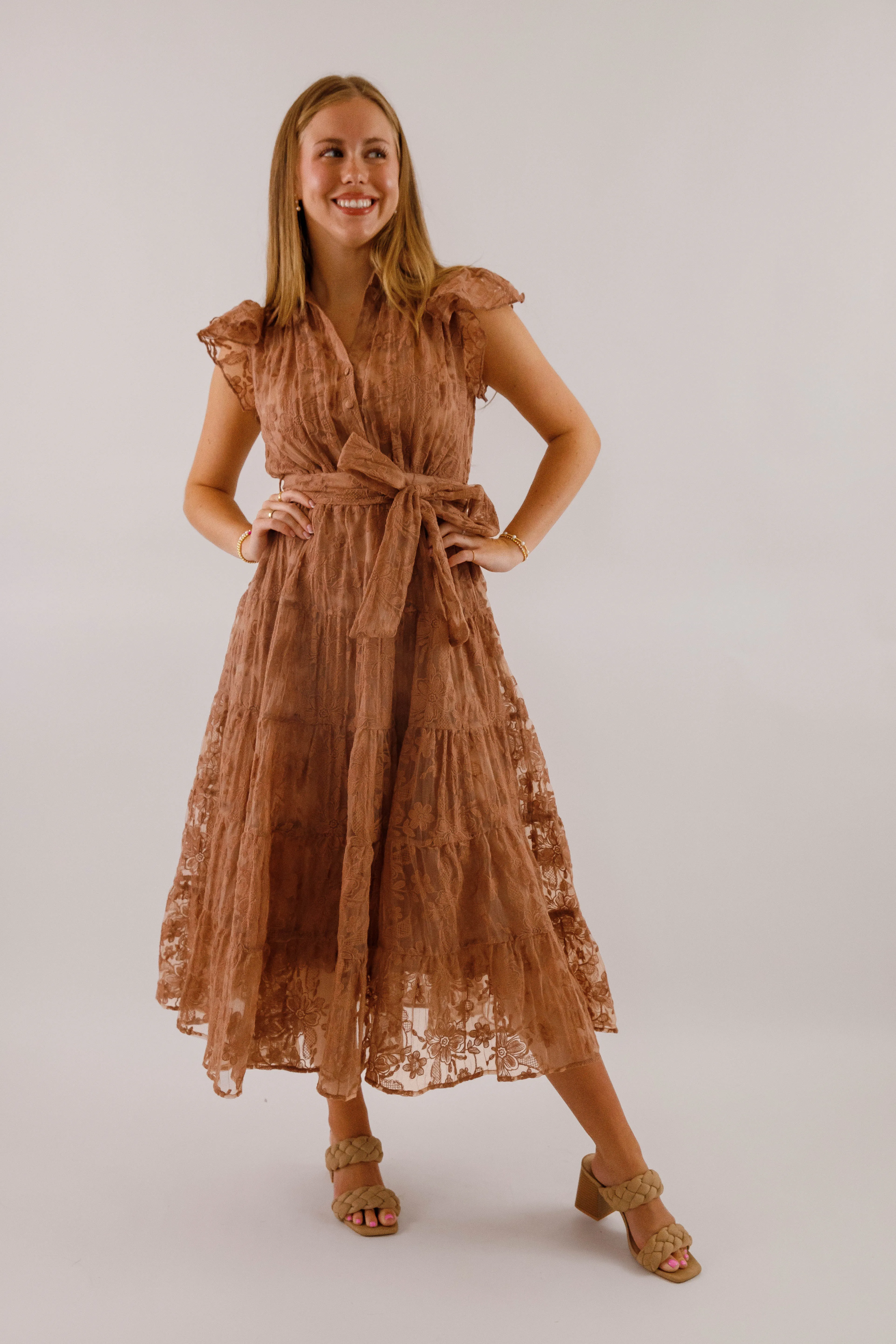 Elegant Layering Fluid Fabric The Small Details Midi Dress-Mocha
