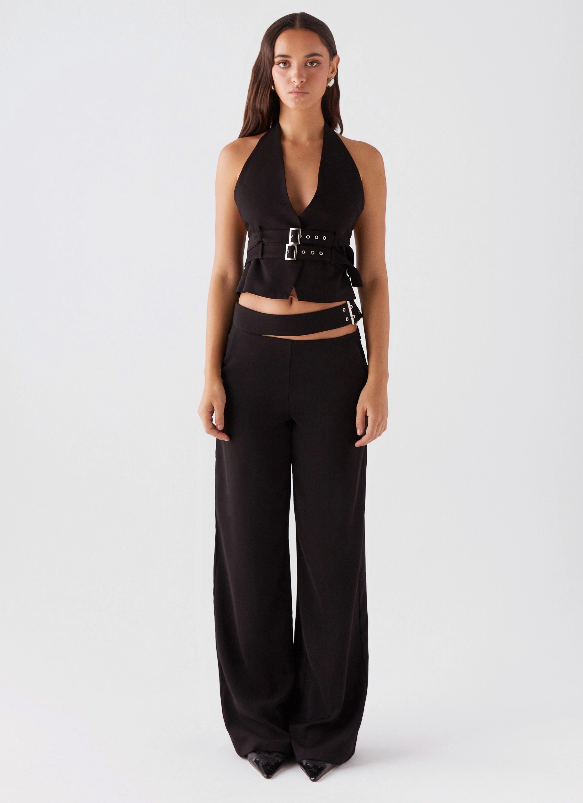 The After Party Cut Out Belt Pants - Black LowProfileStitching Breathable Stretch Wear
