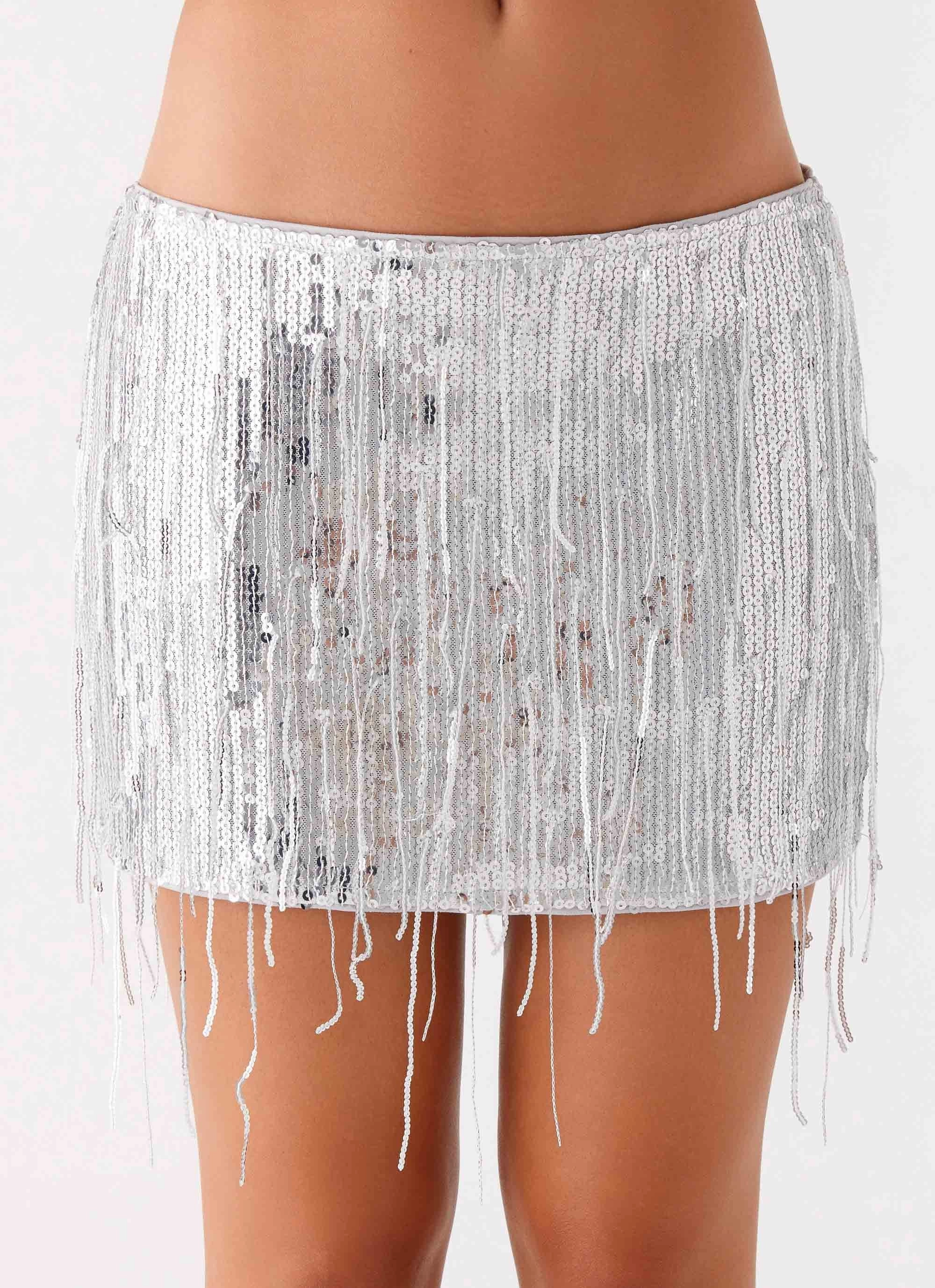 Sporty Stretch Fit The Motto Sequin Mini Skirt - Silver