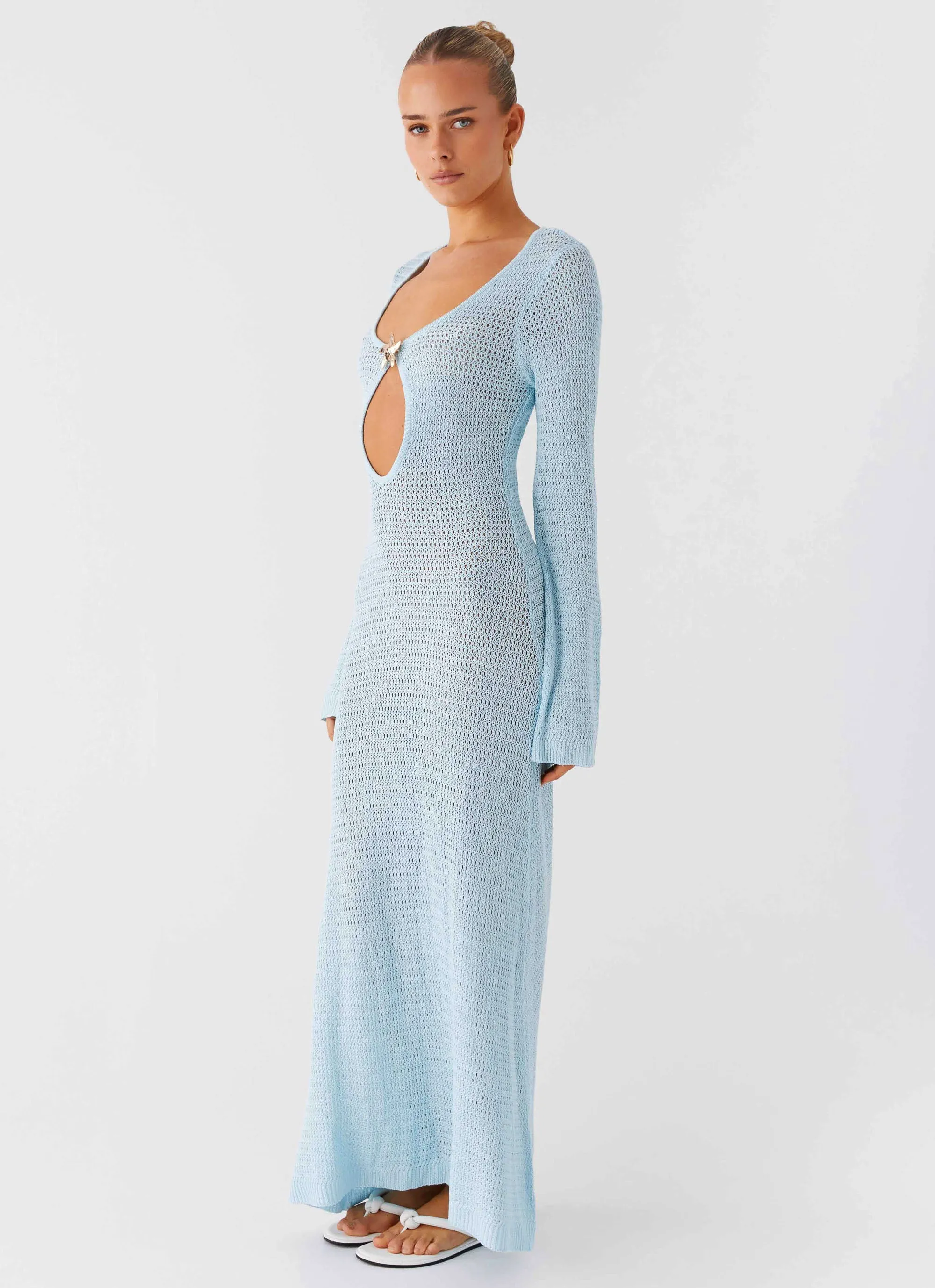 Beauty Zone Soft Balance Seascape Chochet Maxi Dress - Blue