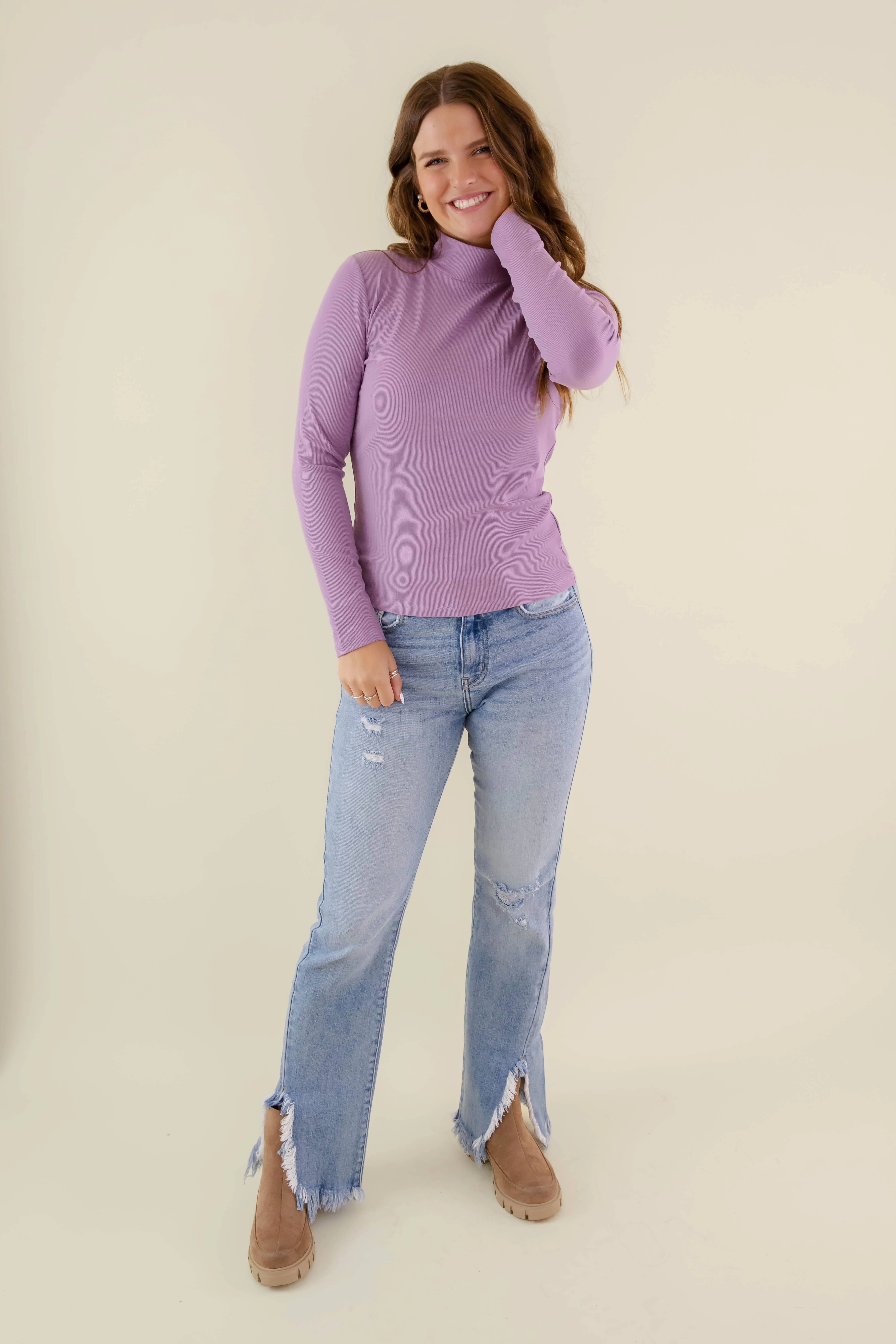 Loose Blouse There She Goes Again Ribbed Top-Purple