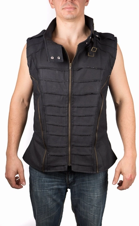 Denim Steampunk Vest Sustainable Material Blend BreathableMoistureBarrier