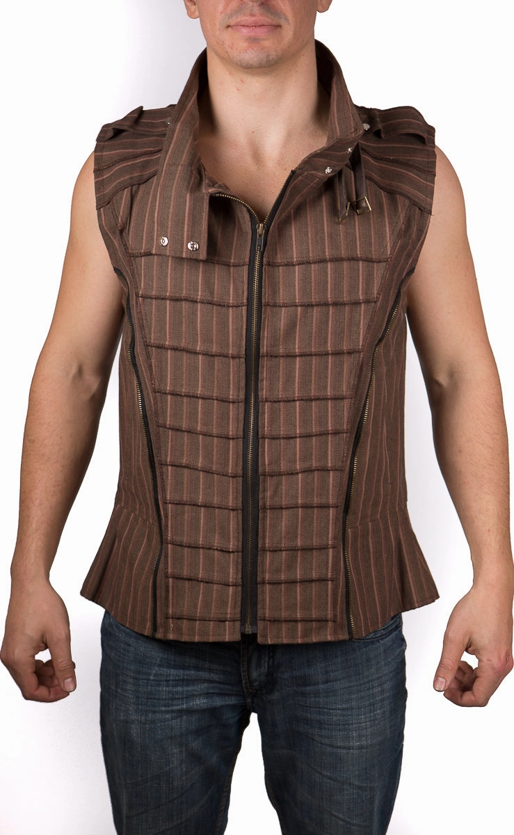Denim Steampunk Vest Non Iron Fabric HighNeck