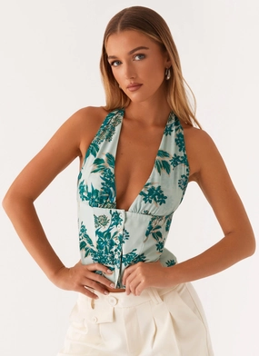 Lets Pretend Halterneck Top - Cloud Nine Floral Printed top
