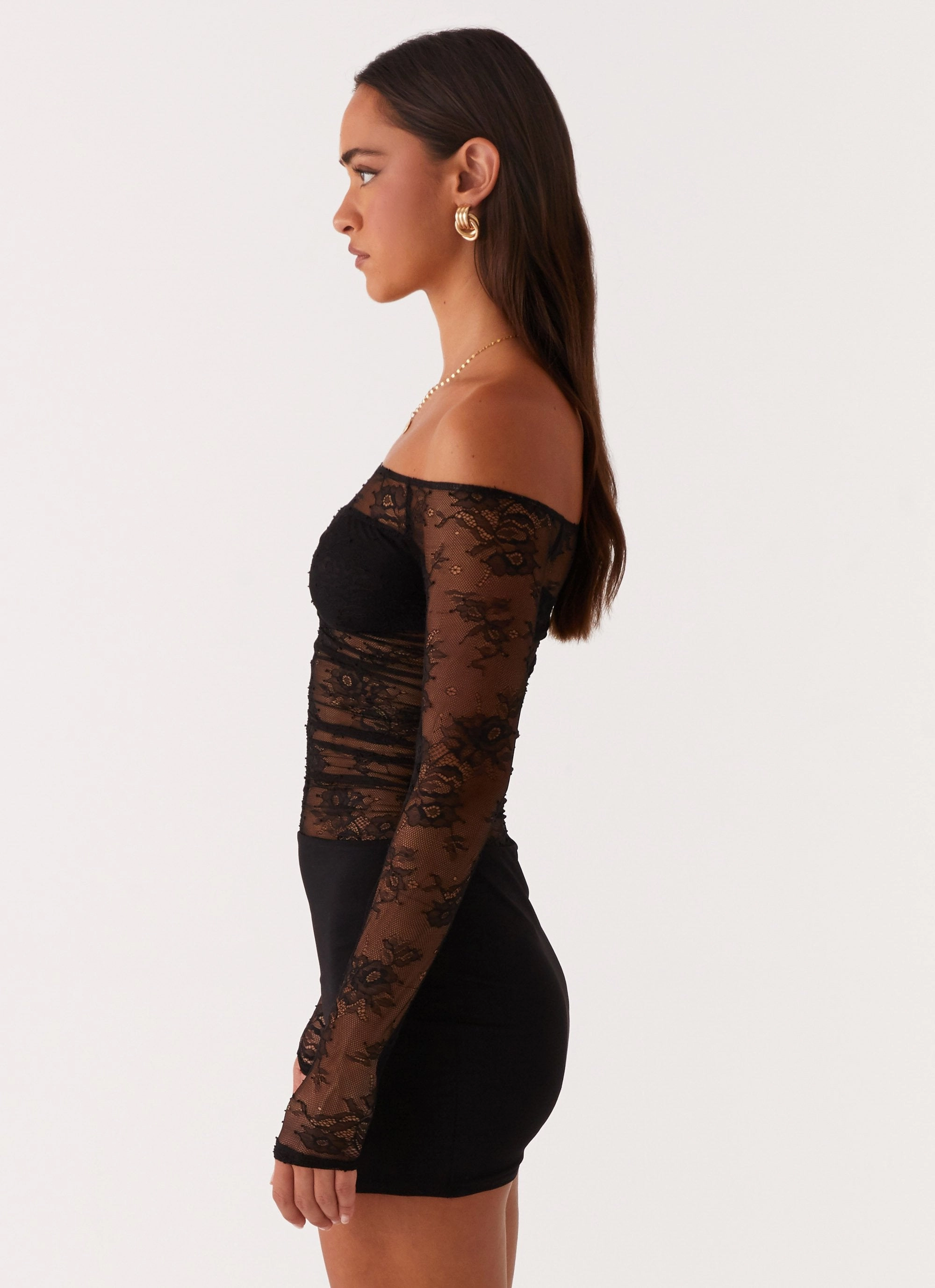 Collide Lace Mini Dress - Black Relaxed Finish