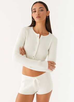 Adria Long Sleeve Cardigan - Ivory retro look OrganicCotton